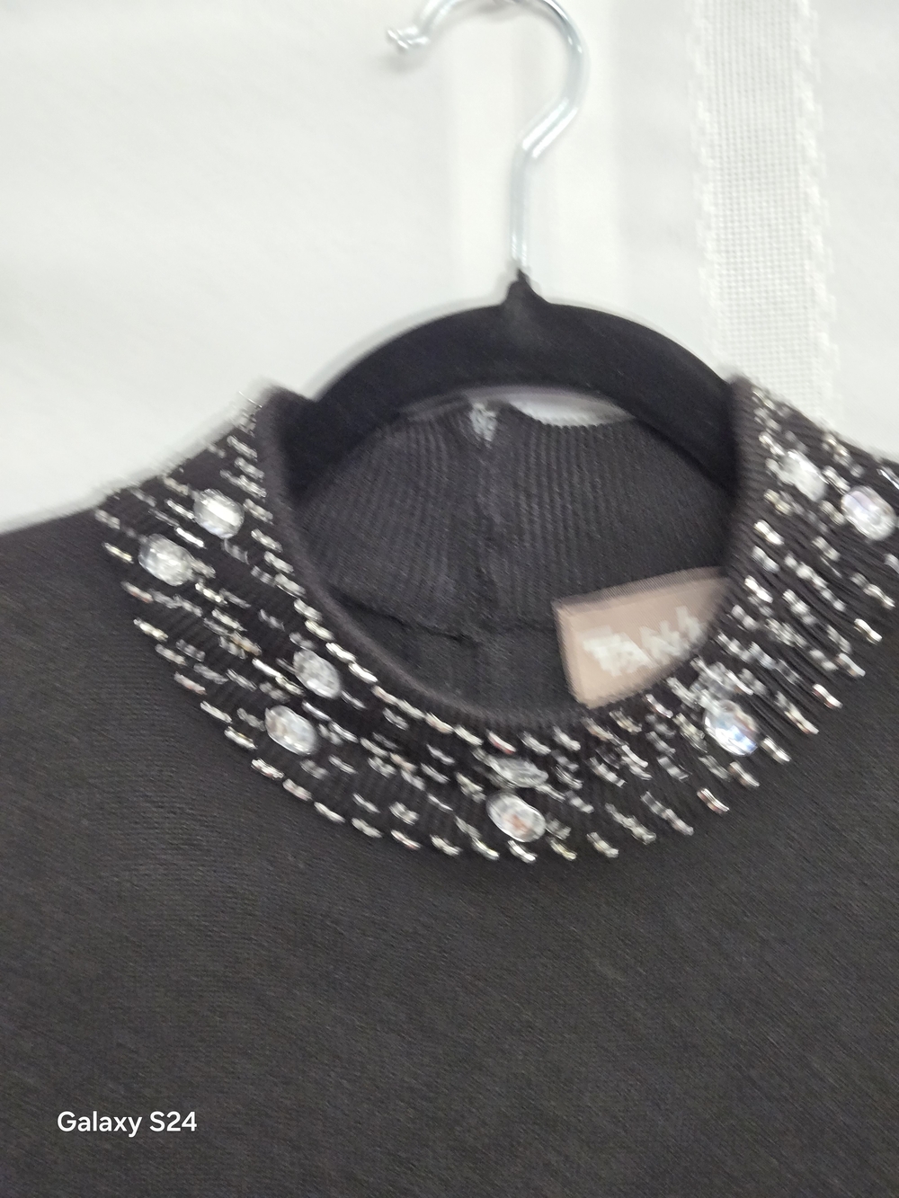Embellished Mock Neck Short-Sleeve Top - Black - Picture 4 of 11
